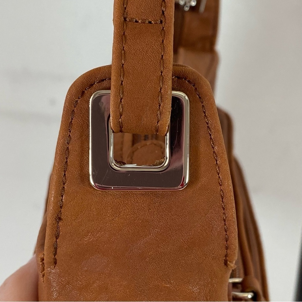 Cognac Faux Leather Organizer Shoulder Bag | Multi-Zip Everyday Purse - Picture 5 of 13